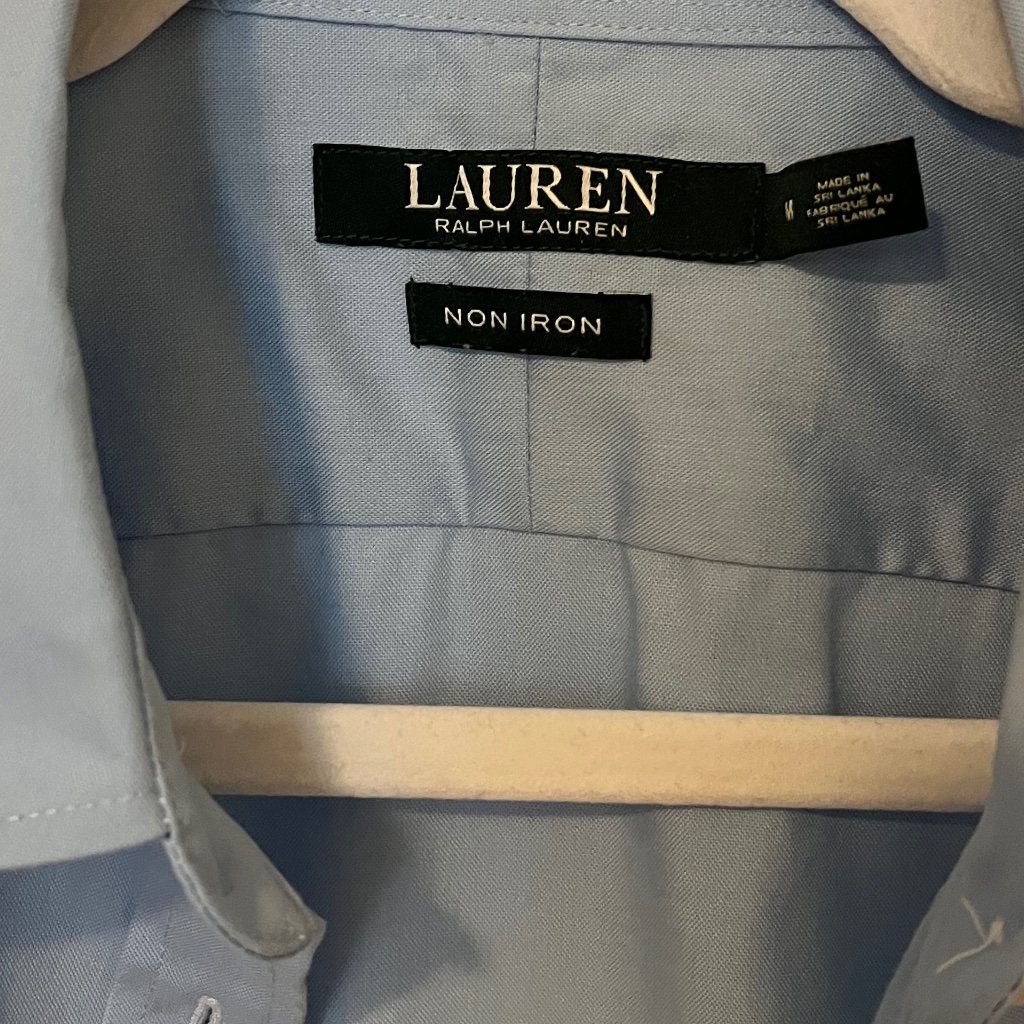 Nwot Ralph Lauren Non Iron Blue 100% Cotton Shirt/Blouse Us M